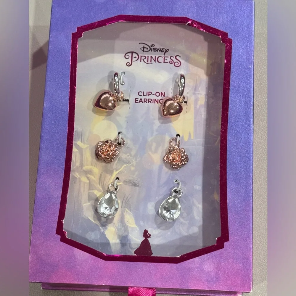 Disney Princess Clip on Earring Set Purple and Pink Gift Box